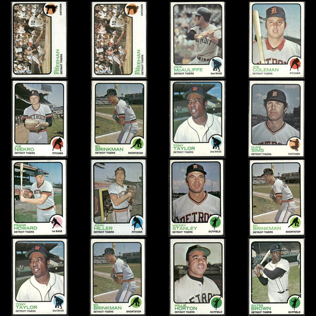 16-Card Lot Vintage 1973 Topps Detroit Tigers | MLB Baseball Trading Cards Topps