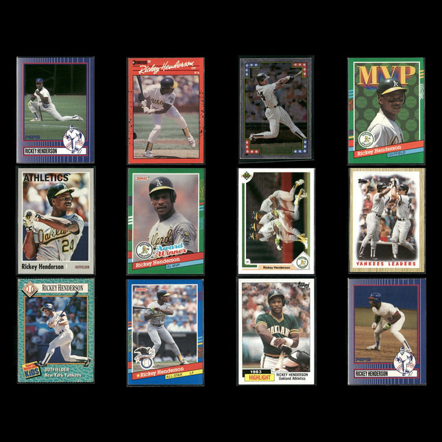 Rickey Henderson 12-Card Lot Yankees HOF Leadoff Legend