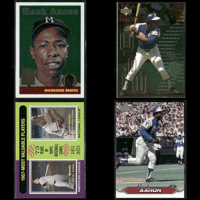 Hank Aaron 4-Card Lot Atlanta Braves “Hammerin’ Hank” HOF Legend