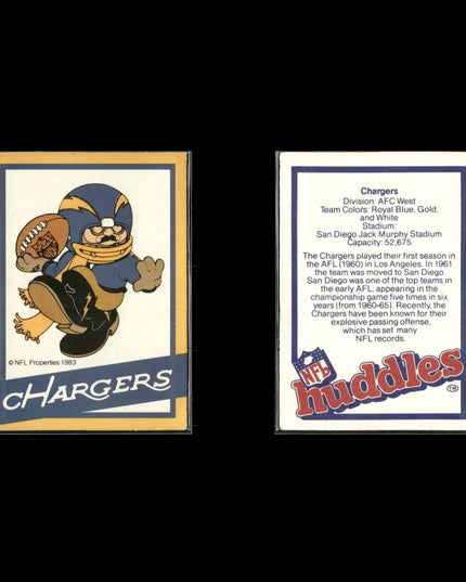 1983 NFL Huddles Lot – 4 Cards – Chargers, Falcons, Broncos, Buccaneers