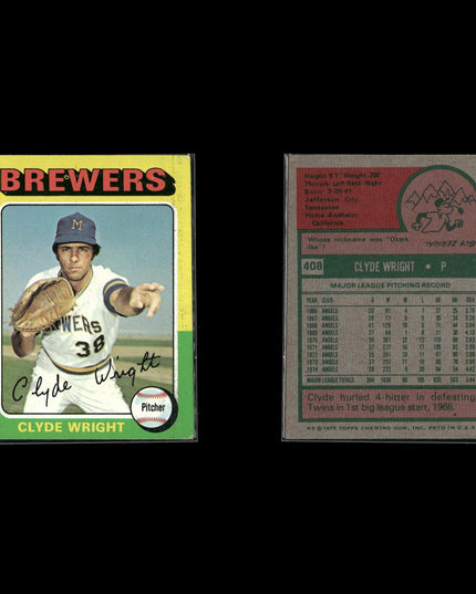 8-Card Lot Vintage 1975 Topps Milwaukee Brewers | MLB Baseball Trading Cards