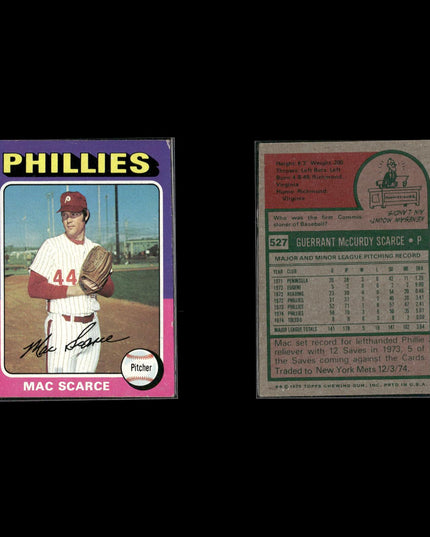 5-Card Lot Vintage 1975 Topps Philadelphia Phillies | MLB Baseball Trading Cards