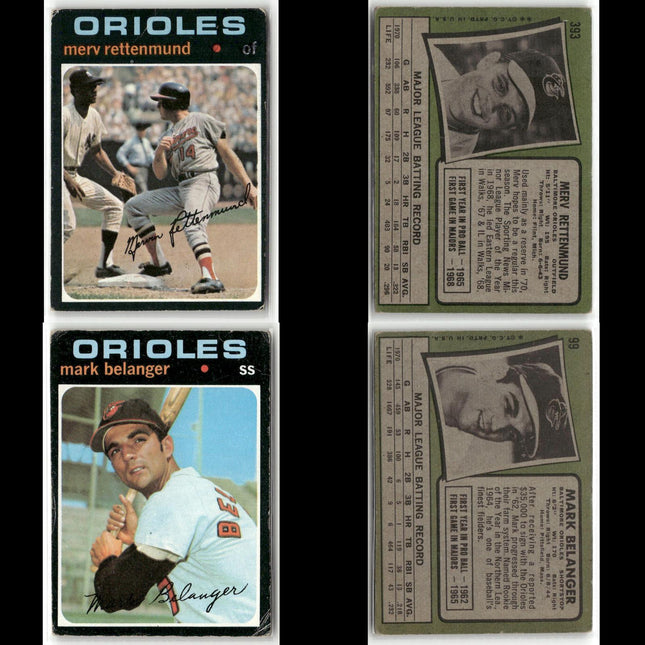 24-Card Lot Vintage 1971 Topps Baltimore Orioles | MLB Baseball Trading Cards