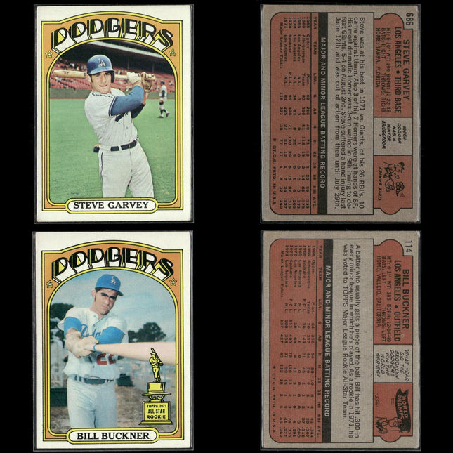 35-Card Lot Vintage 1972 Topps Los Angeles Dodgers | MLB Baseball Trading Cards