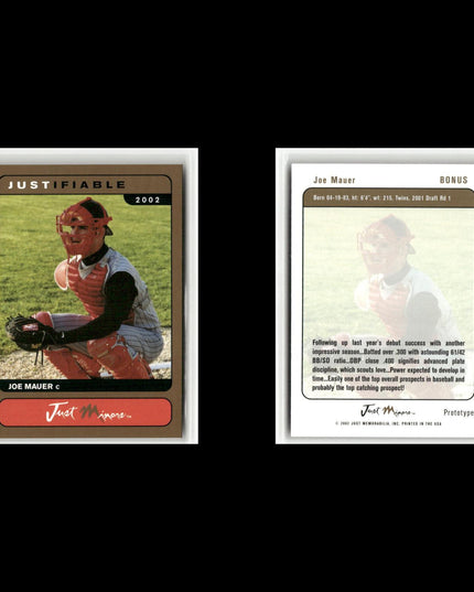 Joe Mauer 2002 Justifiable Prototype Lot (5) Minnesota Twins Rookie Cards