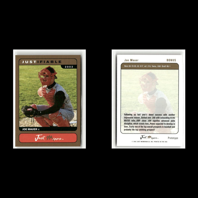 Joe Mauer 2002 Justifiable Prototype Lot (5) Minnesota Twins Rookie Cards