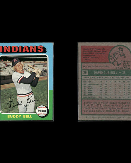 10-Card Lot Vintage 1975 Topps Cleveland Indians | MLB Baseball Trading Cards