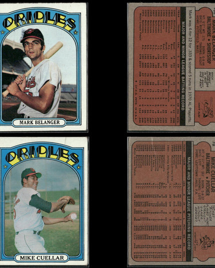 25-Card Lot Vintage 1972 Topps Baltimore Orioles | MLB Baseball Trading Cards