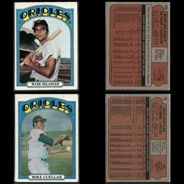 25-Card Lot Vintage 1972 Topps Baltimore Orioles | MLB Baseball Trading Cards