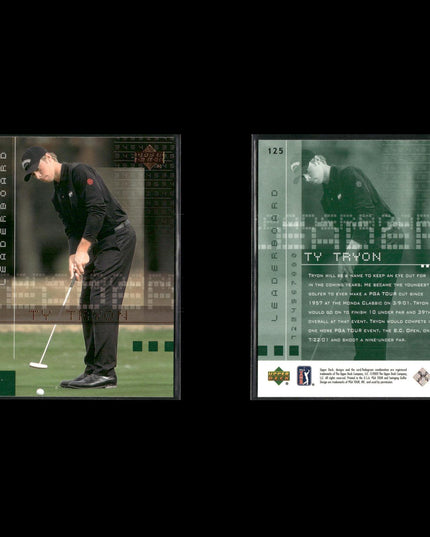 Golf Card Lot (22) Ty Tryon, Sorenstam, Tiger Woods, Howell RCs, Stewart