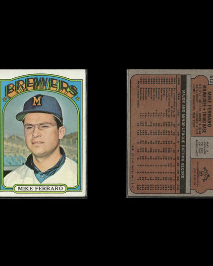 1972 Topps Milwaukee Brewers Team Lot (10 Cards) Vintage Baseball MLB