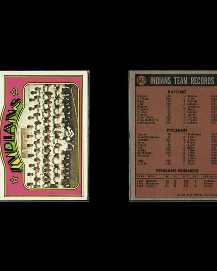 1972 Topps Cleveland Indians Team Lot (5 Cards) Vintage Baseball MLB