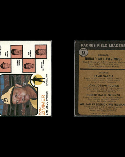 9-Card Lot Vintage 1973 Topps San Diego Padres | MLB Baseball Trading Cards