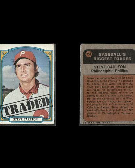 4-Card Lot Vintage 1972 Topps Baseball Traded Set | MLB Baseball Trading Cards