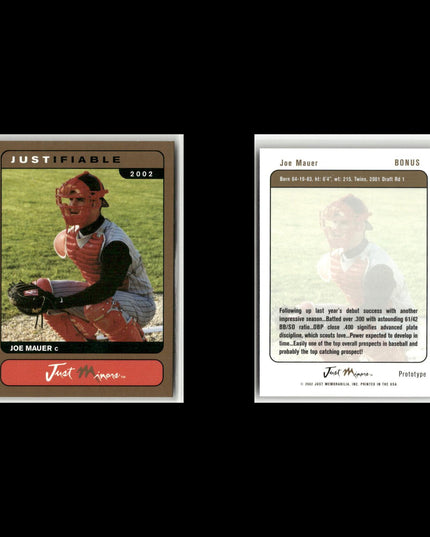 Joe Mauer 2002 Justifiable Prototype Lot (5) Minnesota Twins Rookie Cards