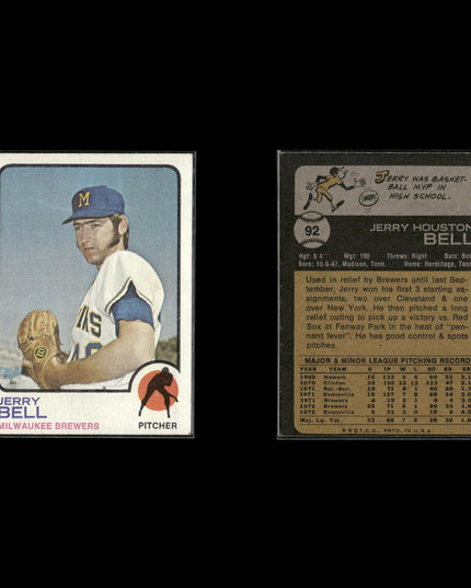 10-Card Lot Vintage 1973 Topps Milwaukee Brewers | MLB Baseball Trading Cards