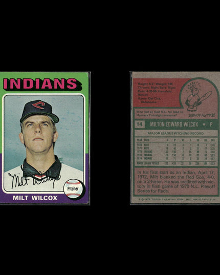 10-Card Lot Vintage 1975 Topps Cleveland Indians | MLB Baseball Trading Cards