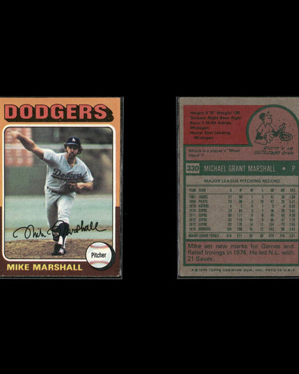8-Card Lot Vintage 1975 Topps Los Angeles Dodgers | MLB Baseball Trading Cards