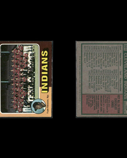 10-Card Lot Vintage 1975 Topps Cleveland Indians | MLB Baseball Trading Cards