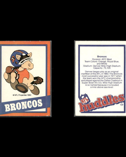 1983 NFL Huddles Lot – 4 Cards – Chargers, Falcons, Broncos, Buccaneers
