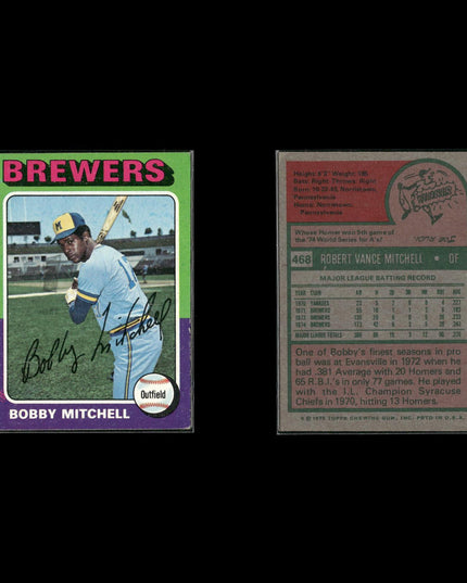 8-Card Lot Vintage 1975 Topps Milwaukee Brewers | MLB Baseball Trading Cards