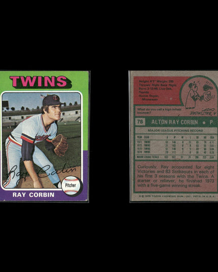 10-Card Lot Vintage 1975 Topps Minnesota Twins | MLB Baseball Trading Cards