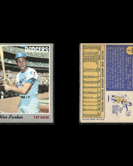 5-Card Lot Vintage 1970 Topps LA Dodgers | MLB Baseball Trading Cards Team Lot