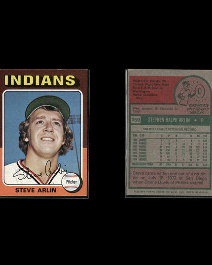 10-Card Lot Vintage 1975 Topps Cleveland Indians | MLB Baseball Trading Cards