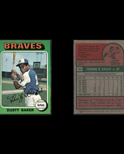 10-Card Lot Vintage 1975 Topps Atlanta Braves | MLB Baseball Trading Cards Topps