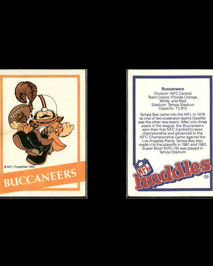 1983 NFL Huddles Lot – 4 Cards – Chargers, Falcons, Broncos, Buccaneers