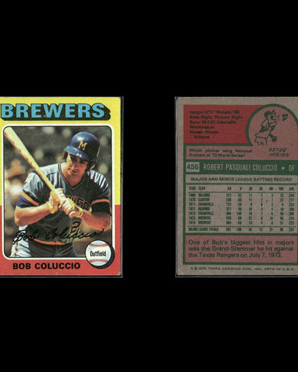 8-Card Lot Vintage 1975 Topps Milwaukee Brewers | MLB Baseball Trading Cards