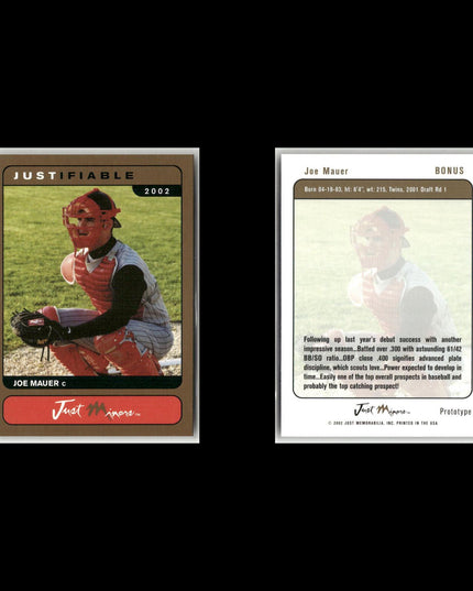 Joe Mauer 2002 Justifiable Prototype Lot (5) Minnesota Twins Rookie Cards