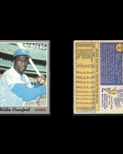 5-Card Lot Vintage 1970 Topps LA Dodgers | MLB Baseball Trading Cards Team Lot