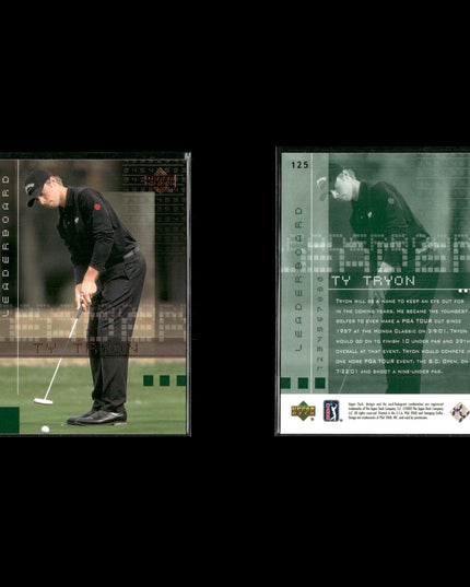 Golf Card Lot (22) Ty Tryon, Sorenstam, Tiger Woods, Howell RCs, Stewart