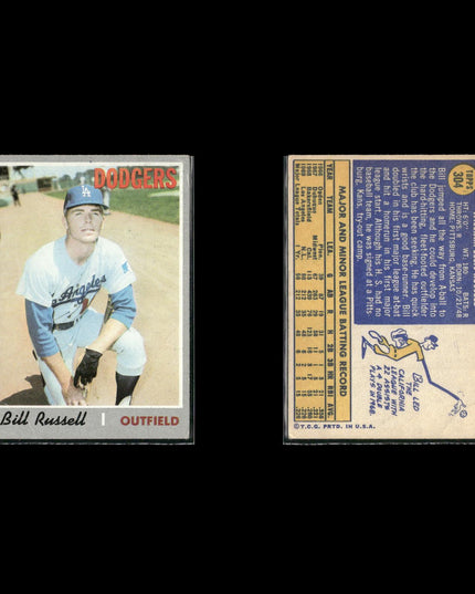 5-Card Lot Vintage 1970 Topps LA Dodgers | MLB Baseball Trading Cards Team Lot