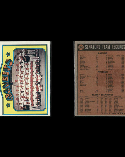 10-Card Lot Vintage 1972 Topps Texas Rangers | MLB Baseball Trading Cards Topps