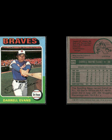 10-Card Lot Vintage 1975 Topps Atlanta Braves | MLB Baseball Trading Cards Topps