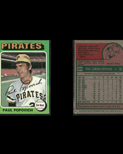 7-Card Lot Vintage 1975 Topps Pittsburgh Pirates | MLB Baseball Trading Cards