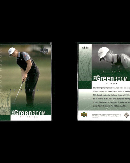 Golf Card Lot (22) Ty Tryon, Sorenstam, Tiger Woods, Howell RCs, Stewart