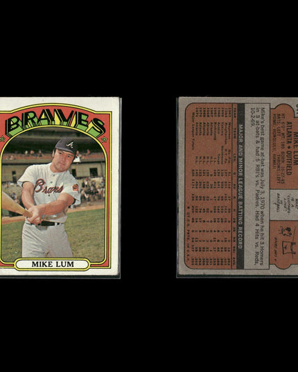 1972 Topps Atlanta Braves Team Lot (10 Cards) Vintage Baseball MLB