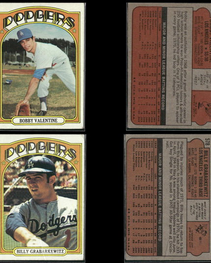 35-Card Lot Vintage 1972 Topps Los Angeles Dodgers | MLB Baseball Trading Cards
