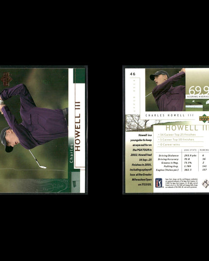 Golf Card Lot (22) Ty Tryon, Sorenstam, Tiger Woods, Howell RCs, Stewart