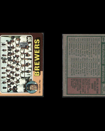 8-Card Lot Vintage 1975 Topps Milwaukee Brewers | MLB Baseball Trading Cards