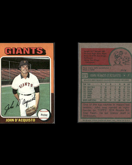 8-Card Lot Vintage 1975 Topps San Francisco Giants | MLB Baseball Trading Cards
