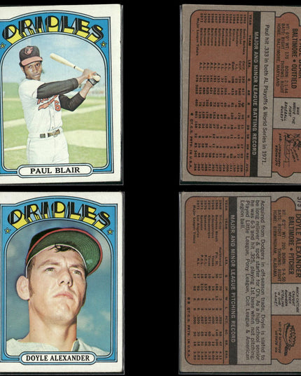 25-Card Lot Vintage 1972 Topps Baltimore Orioles | MLB Baseball Trading Cards