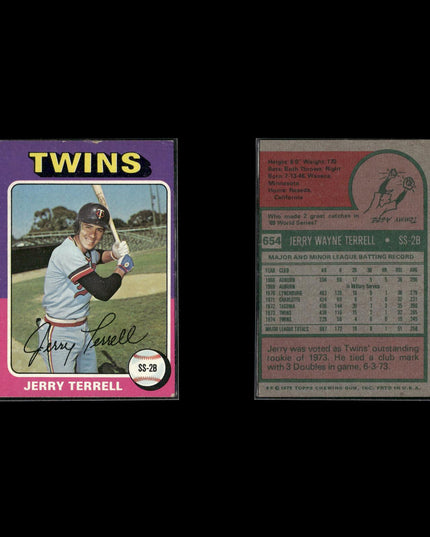 10-Card Lot Vintage 1975 Topps Minnesota Twins | MLB Baseball Trading Cards