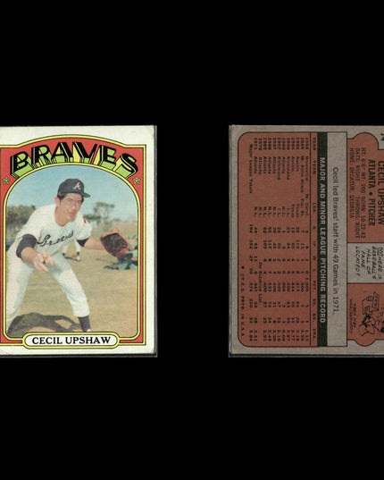 1972 Topps Atlanta Braves Team Lot (10 Cards) Vintage Baseball MLB