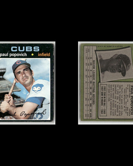 19-Card Lot Vintage 1971 Topps Chicago Cubs | MLB Baseball Trading Cards Vintage