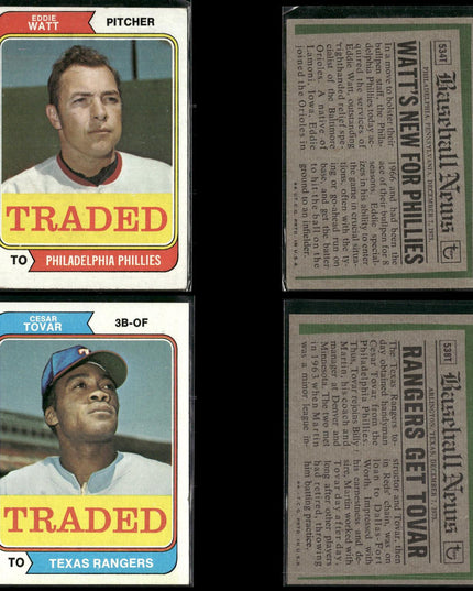 1974 Topps Traded Baseball Card Lot – 46 Cards – Vintage MLB Players