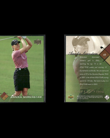 Golf Card Lot (22) Ty Tryon, Sorenstam, Tiger Woods, Howell RCs, Stewart